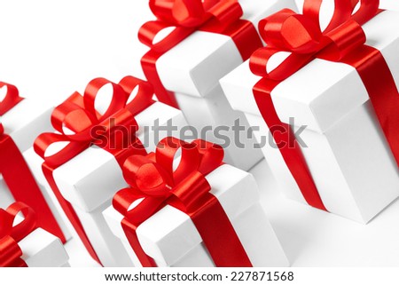 set of gift boxes with a tape. isolated on white background
