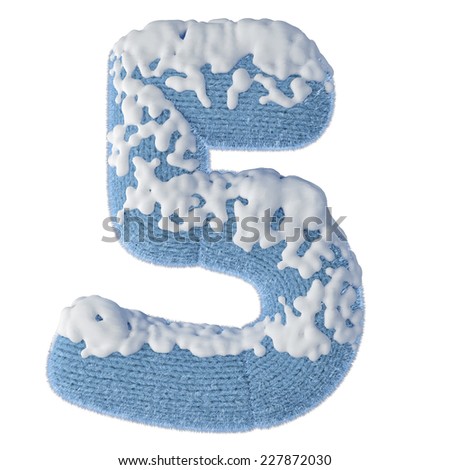 5 number made of wool covered with snow