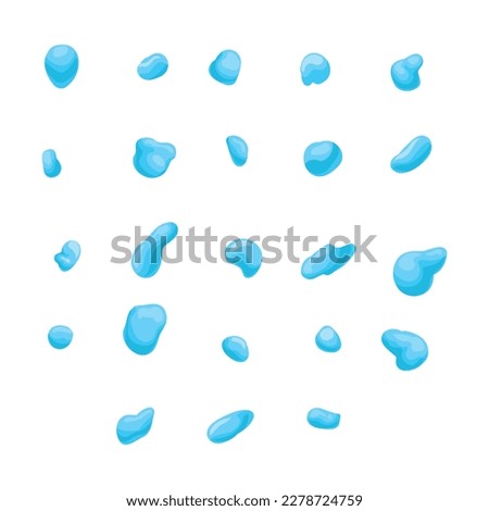 Set with blue water drops in cartoon style in different variations.