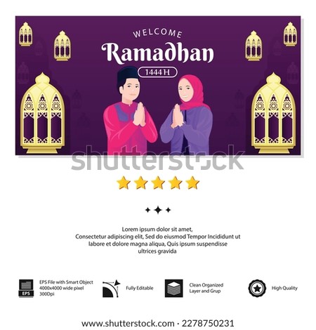 Vector illustration design for Muslim calligraphy Ramadan Kareem, to welcome the arrival of the holy month of ramadan 1444 hijriyah kareem, ramadan banner, sticker, Eid al-Fitr vector illustration.