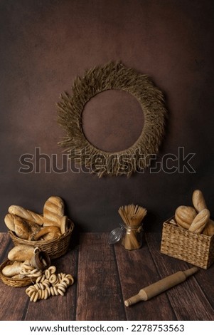 photo zone background texture for photo shoot. photo zone with bread and bagels