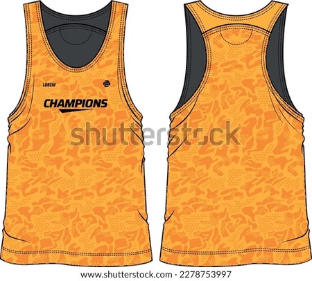 Camouflage Sleeveless Tank Top Basketball jersey vest design flat sketch illustration template, sports jersey concept with front and back view for Men and women Volleyball jersey and badminton kit