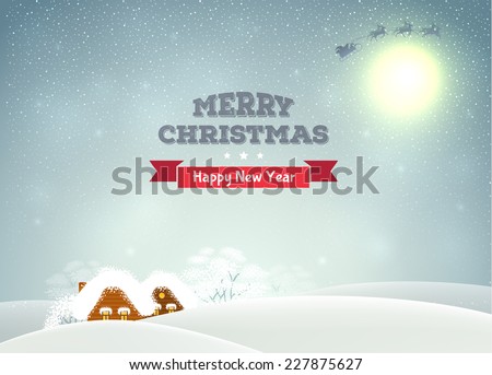 Vector illustration of Winter landscape with houses
