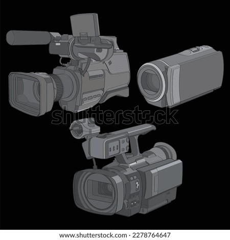 Set of video camera on a black background. video camera, vector illustration for training tamplate.
