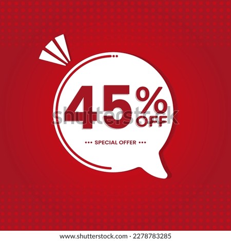 45% off. Discount vector for sales, labels, promotions, offers, stickers, banners, tags and web stickers. New offer. White discount balloon emblem on red background.