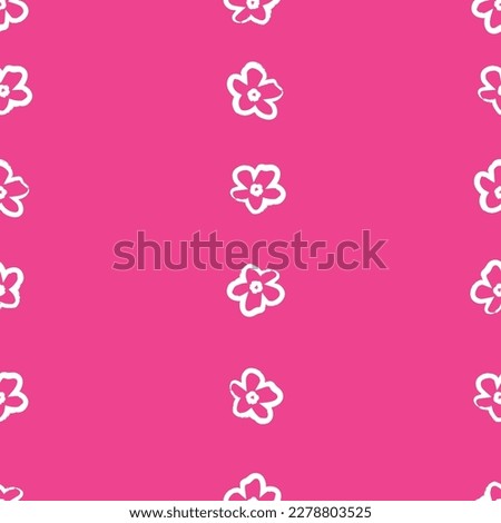 Striped White Outlined Stylized Flowers On Pink Background Textiles Surface Design Seamless Repeat Pattern Design Eps 10 Vector