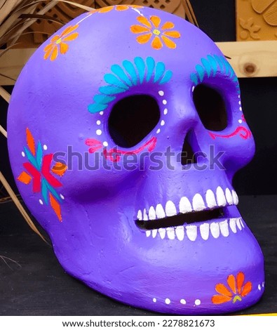 Dia De Los Muertos Halloween Celebration Background With Sugar.. Stock Photo, Picture And Royalty Free Image. Close Up Selective Focus With Copy Space.