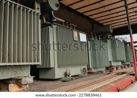 Electrical power transformer in high voltage substation. Mobile transformer. High quality photo