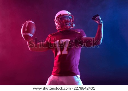 American football player banner with neon colors. Template for bookmaker ads with. Mockup for betting advertisement. Sports betting, football betting, gambling, bookmaker, big win