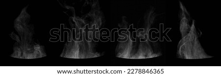 Set of steam from round dishes - pots, mugs or cups isolated on black background Royalty-Free Stock Photo #2278846365