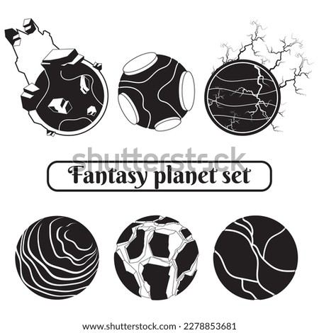 Set of silhouettes of sci fi fantasy planets Vector