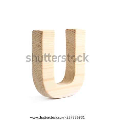 Wooden block U letter isolated over the white background