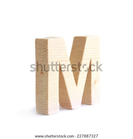 Wooden block M letter isolated over the white background