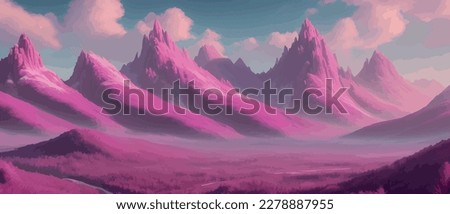 Beautiful pink mountain landscape, peaceful nature, background, banner, poster, set vector illustration, Scandinavian style landscapes, majestic nature background abstract modern landscape posters