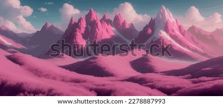 Beautiful pink mountain landscape, peaceful nature, background, banner, poster, set vector illustration, Scandinavian style landscapes, majestic nature background abstract modern landscape posters