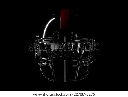 Dramatic 3D rendered football helmet with red stripe over black background with clipping mask.