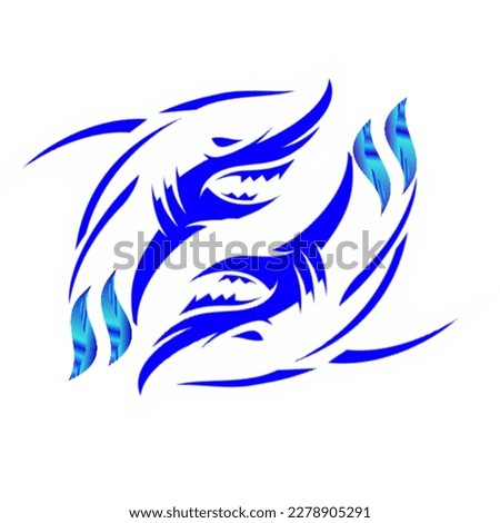vector abstract logo of two scary dark blue sharks 