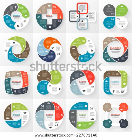 Vector circle arrows striped ribbons infographics set. Template for diagram, graph, presentation and chart. Business concept with 4 options, parts, steps or processes. Abstract background. Royalty-Free Stock Photo #227891140