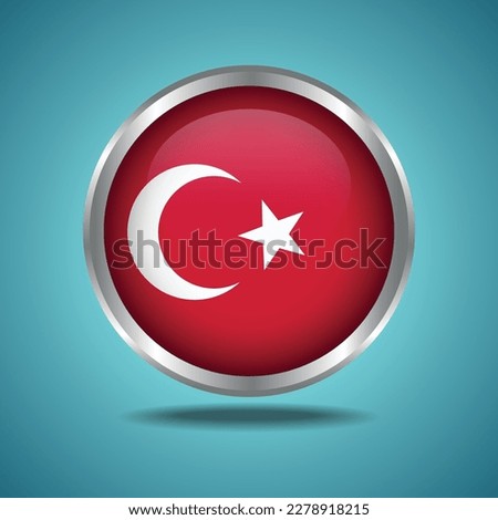 The Turkey flag. Round glossy. Silver frame. Isolated on color gradient background