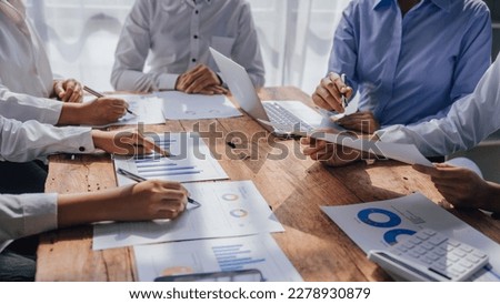 Attractive business people at meeting, Leadership vision, collaboration and teamwork of a business team in an office work meeting. Asia female hands close up. Royalty-Free Stock Photo #2278930879