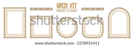 Greek key frames and borders collection. Decorative ancient meander, Greece ornamental set, repeated geometric motif. Frames consist from tiny bricks, easy to resize or change frames proportion. Royalty-Free Stock Photo #2278931411