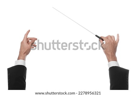 Professional conductor with baton on white background, closeup Royalty-Free Stock Photo #2278956321