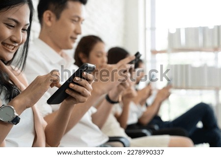 people communication network by using smartphone to chat and connect one another, smart device for modern human contact society, world change with talking in daily life style keep private social space Royalty-Free Stock Photo #2278990337