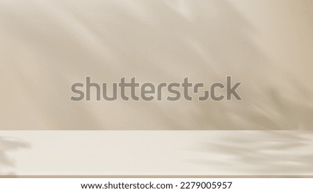 Background Beige Studio and Podium  with shadow leaves on cement floor,Backdrop Background 3D Display Room with Stand Concept for Cosmetic product presentation,Sale,Online shop in Autumn,Fall Season Royalty-Free Stock Photo #2279005957
