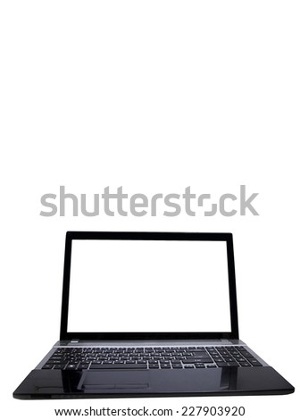 Laptop with black white screen isolated on white background