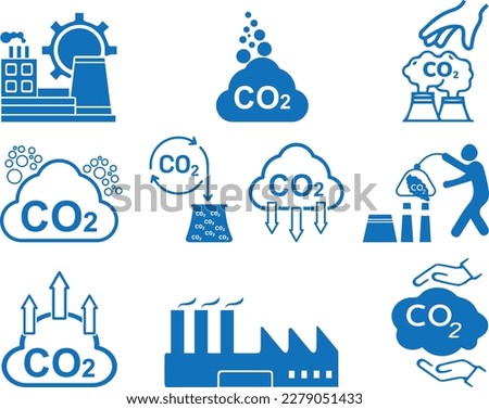 CO2 gas icon set, 10 carbon emissions reduction icon set black vector