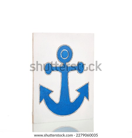 There is a picture of a blue anchor on a white background
