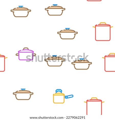 pot kitchen food pan cooking vector seamless pattern thin line illustration