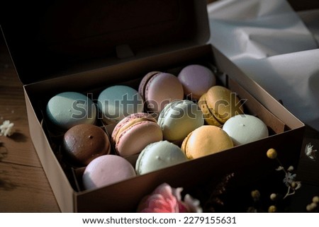 photo of elegant macarons box for gifts. Royalty-Free Stock Photo #2279155631