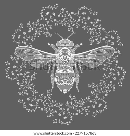 bee in a floral lace frame. vector illustration