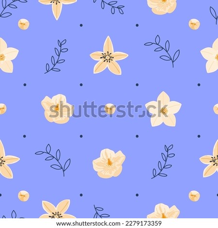 Hellebore flowers pastel seamless pattern. Winter rose. Season hellebores floral Vector botany illustration for greeting card, fabric, wallpaper or wrapping paper