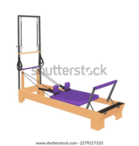 Pilates reformer - Pilates trainer.
Vector volume illustration. White background
 Royalty-Free Stock Photo #2279217333