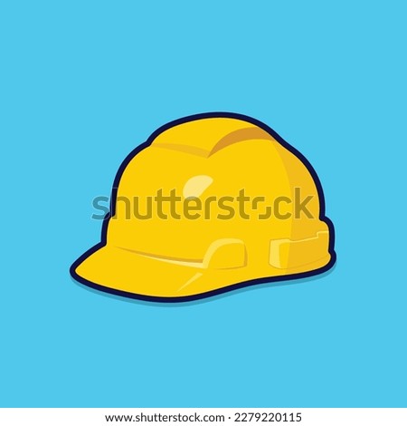 A yellow Construction helmet vector flat style illustration. Safety hard hat for labor. Plastic head wear icon on blue background. Royalty-Free Stock Photo #2279220115