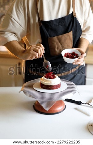 Bakery Magic: Creating a Unique Cake The Creative Process: How a Pastry Chef Prepares a Cake. High quality photo Royalty-Free Stock Photo #2279221235