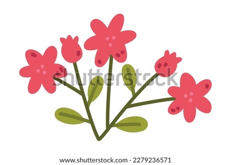Floral Twig with Red Flower Bud and Leaves as Cute Foliage Vector Illustration