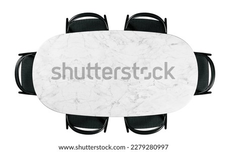 Top view of marble dining table with chairs Royalty-Free Stock Photo #2279280997