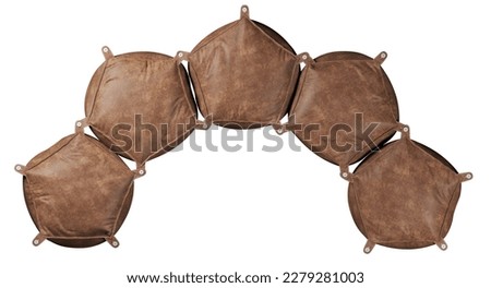 Top view of leather ottomans set

