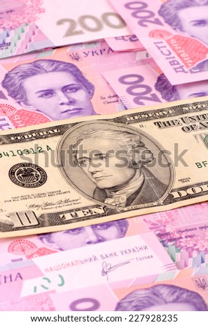 dollars euro hryvnia banknotes background