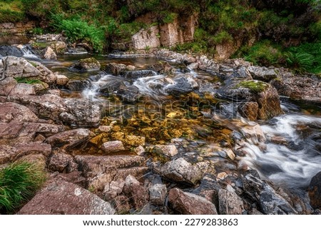 Cascading stream near Wailing Widow Falls, Assynt, Highlands, Scotland. Royalty-Free Stock Photo #2279283863