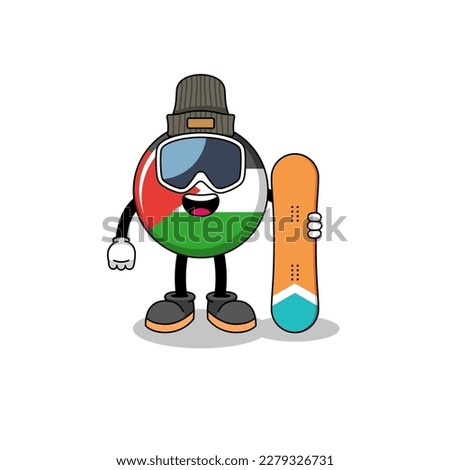 Mascot cartoon of palestine flag snowboard player , character design