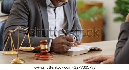 American African Lawyers advice to client about agreement contract. Law, legal services, advice, Justice concept