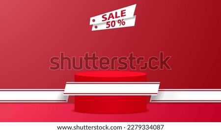 red podium with sale text blackground in the red room