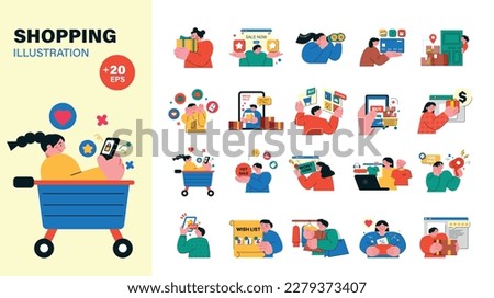 people are shopping. Online e-commerce. Internet ordering and delivery and events. mega set.