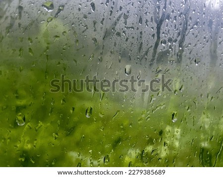 dew and water stick and drip on the glass