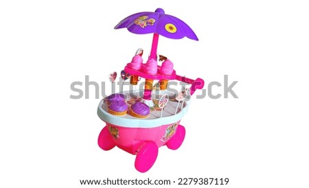 girl toy ice cream cart set isolated on white background.