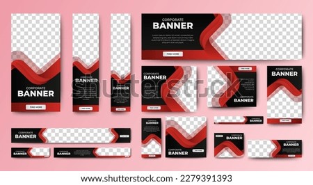 Red and Black Web banners templates, standard sizes with space for photo, modern design. vector